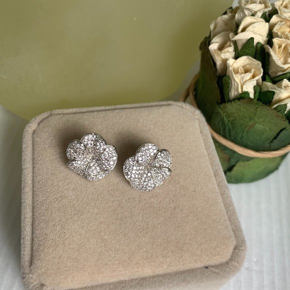 NWOT Silver Tone and Pave CZ Flower Earrings - Picture 6 of 8